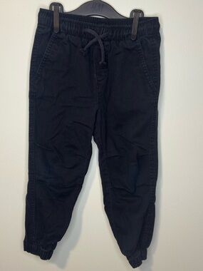 H&M Kids Stretch Twill Jogger Pants Solid Black Drawstring